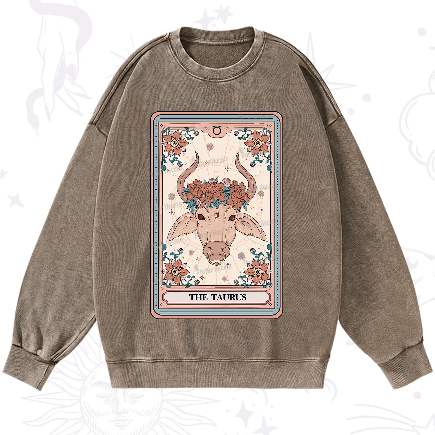 Purplehecate The Taurus Tarot Card Washed Sweatshirt