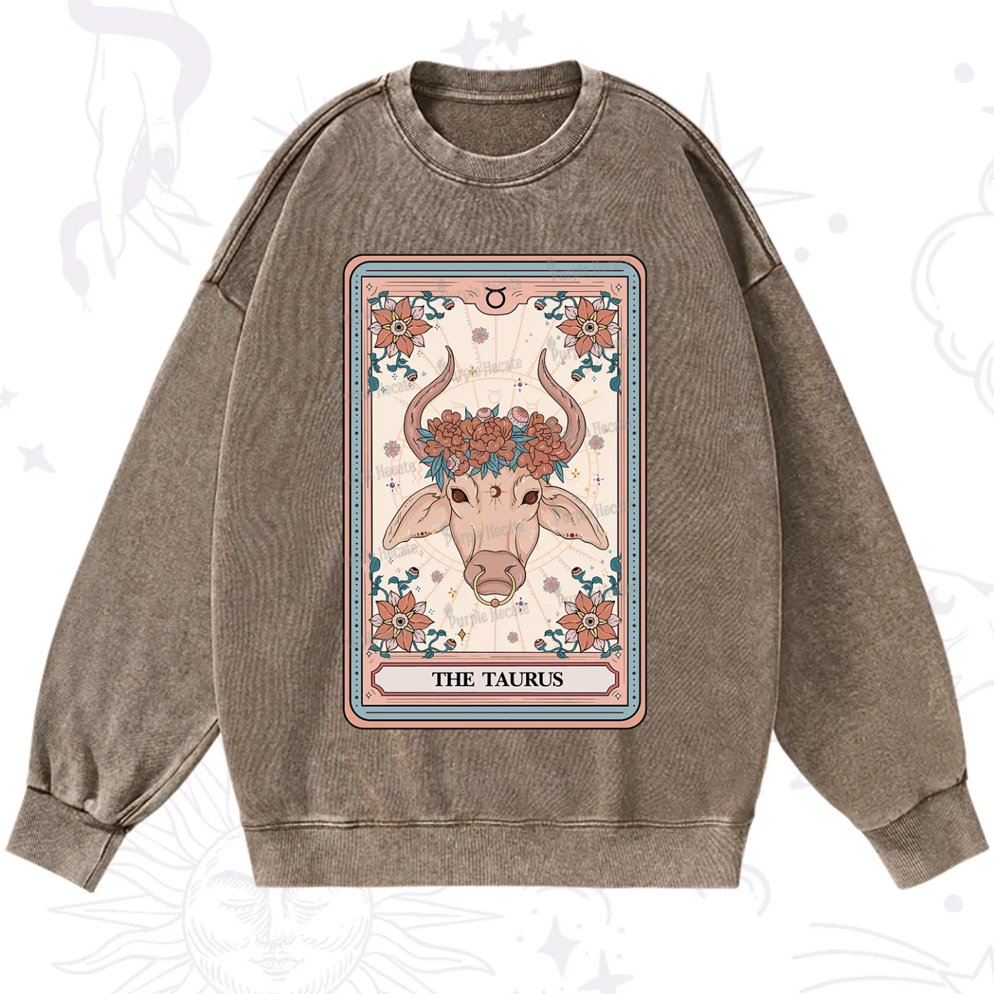 Purplehecate The Taurus Tarot Card Washed Sweatshirt