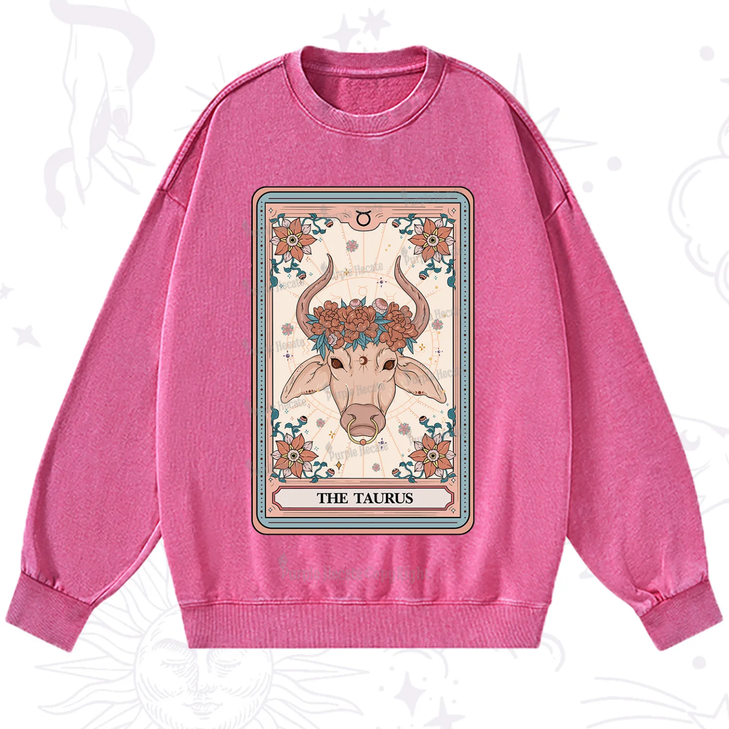Purplehecate The Taurus Tarot Card Washed Sweatshirt