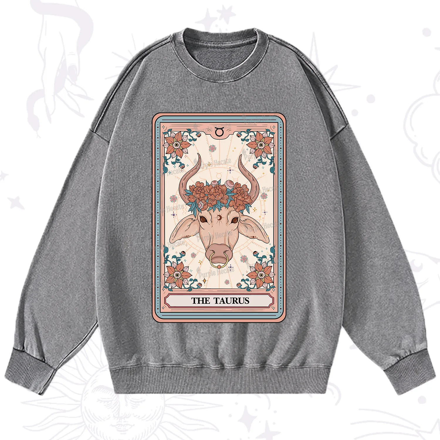 Purplehecate The Taurus Tarot Card Washed Sweatshirt