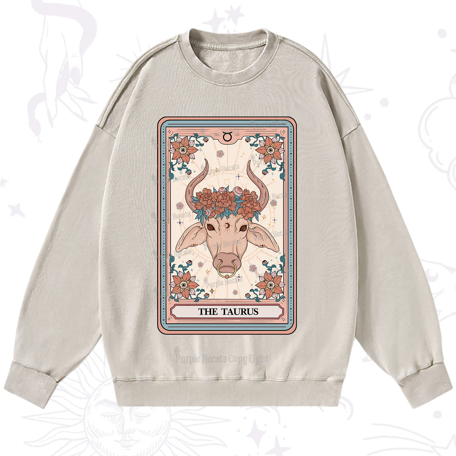 Purplehecate The Taurus Tarot Card Washed Sweatshirt