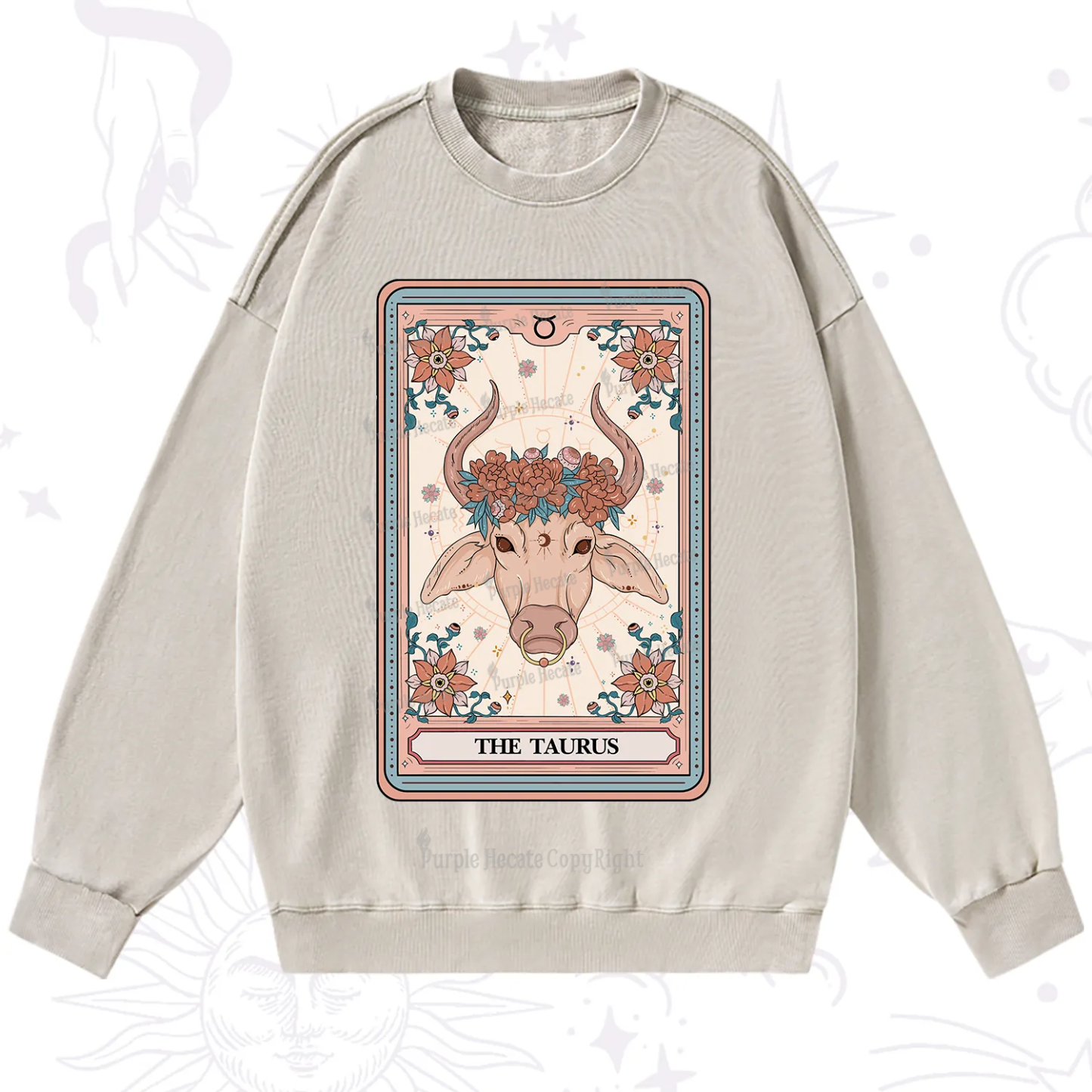 Purplehecate The Taurus Tarot Card Washed Sweatshirt