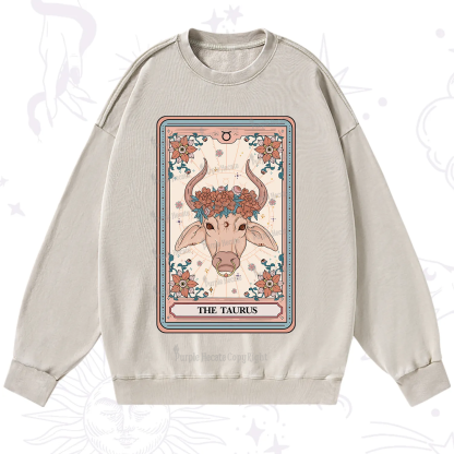 Purplehecate The Taurus Tarot Card Washed Sweatshirt