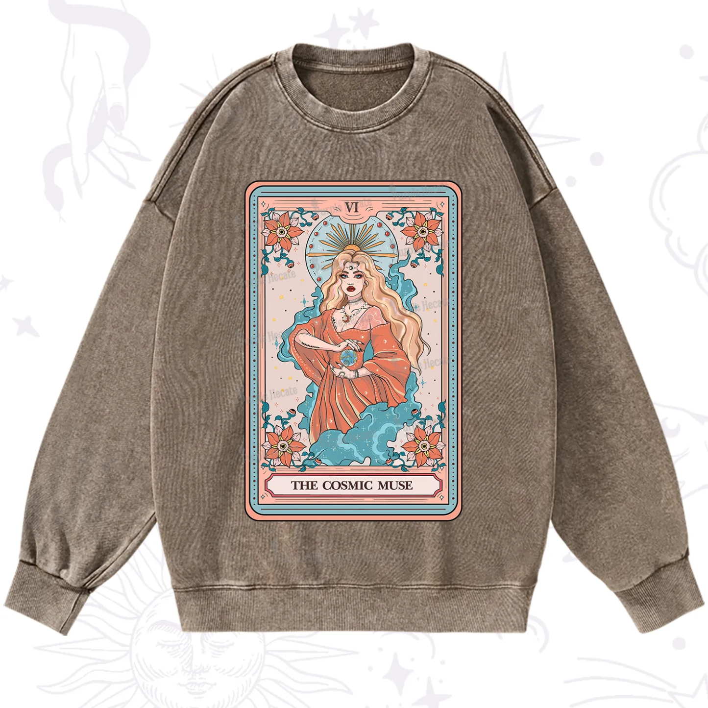 Purplehecate The Cosmic Muse Tarot Card Washed Sweatshirt