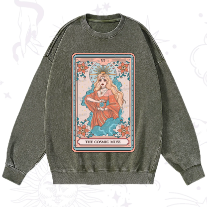 Purplehecate The Cosmic Muse Tarot Card Washed Sweatshirt