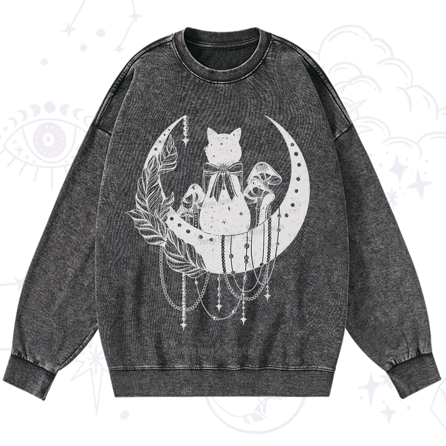 Purplehecate Hecate's Triple Moon Washed Sweatshirt