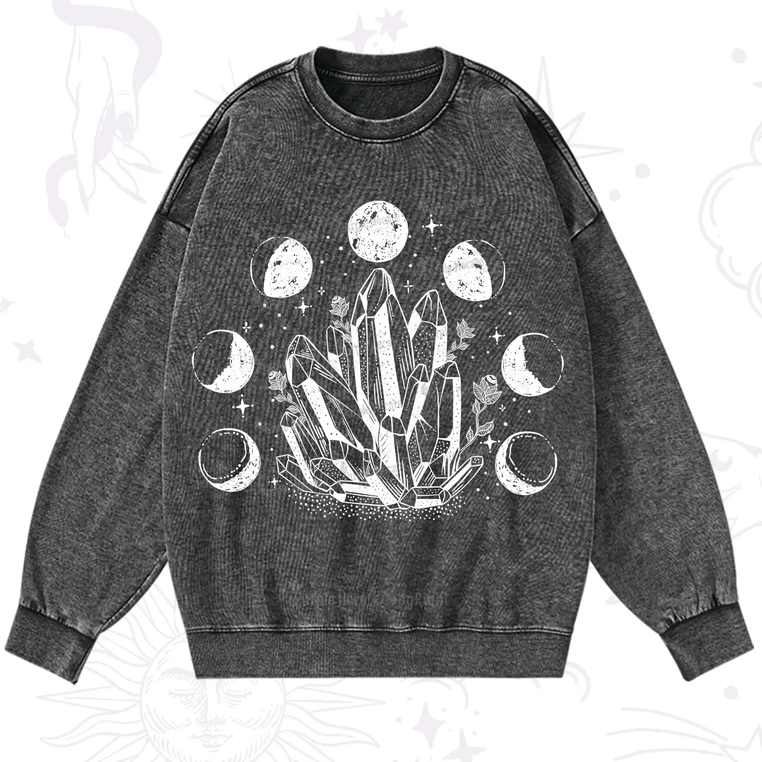 Purplehecate Crystals and Moon Phases Washed Sweatshirt