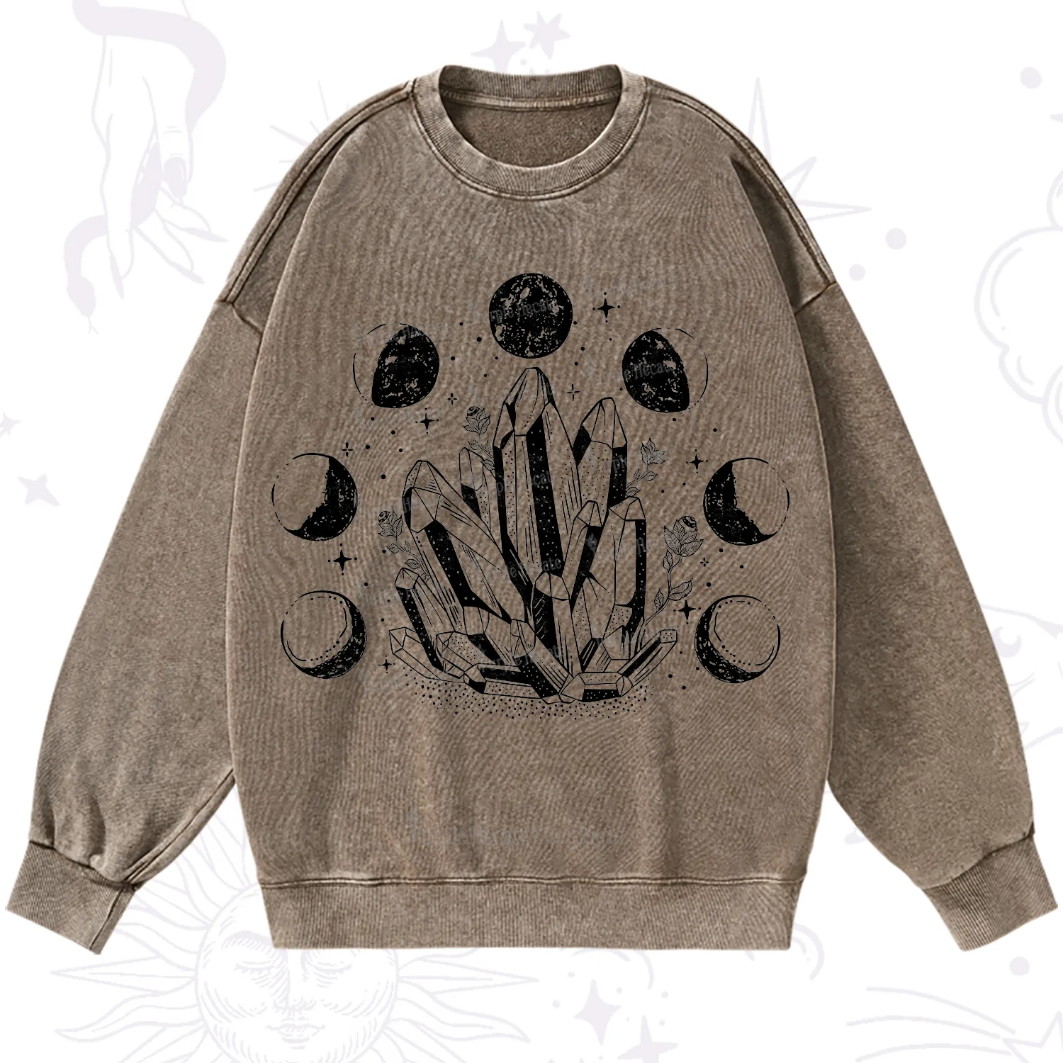 Purplehecate Crystals and Moon Phases Washed Sweatshirt
