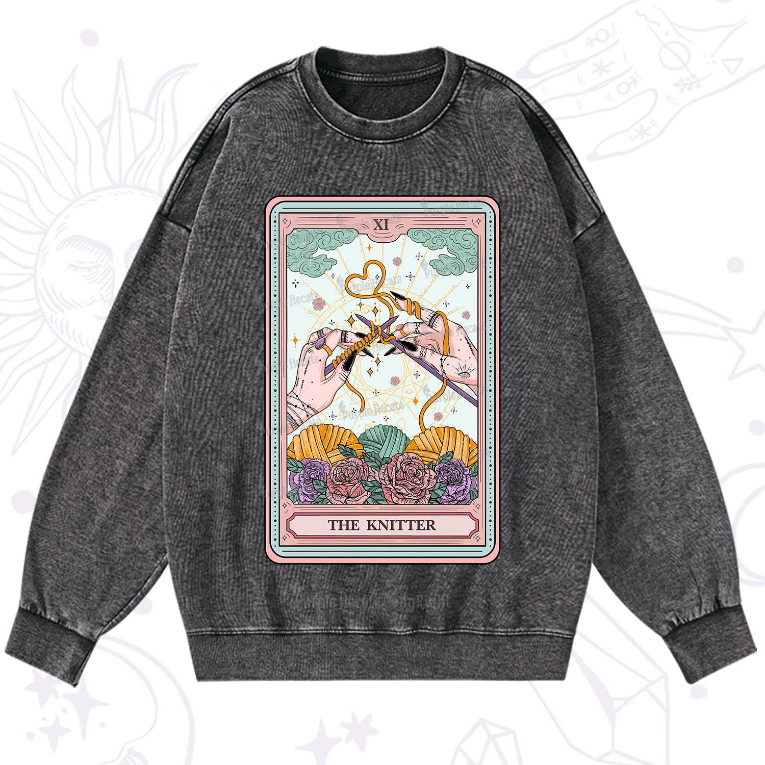 Purplehecate The Knitter Tarot Card Washed Sweatshirt
