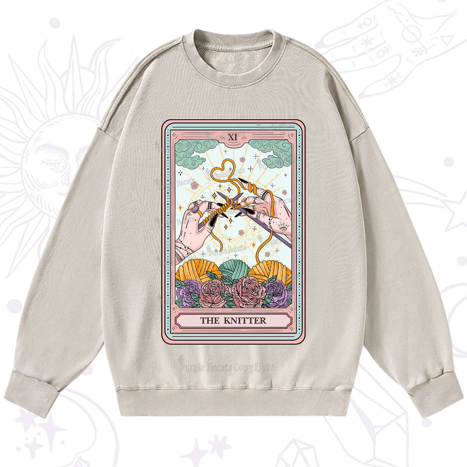 Purplehecate The Knitter Tarot Card Washed Sweatshirt