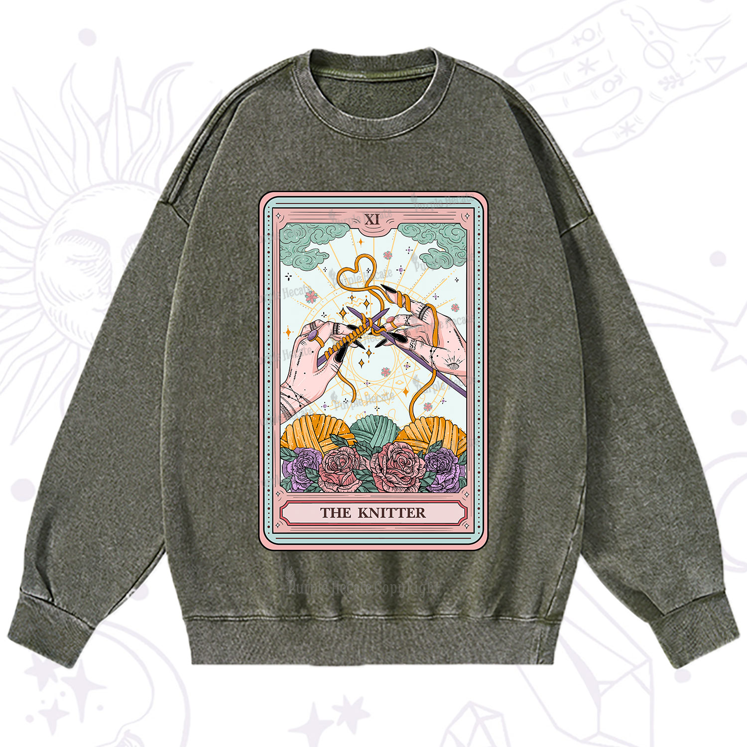 Purplehecate The Knitter Tarot Card Washed Sweatshirt