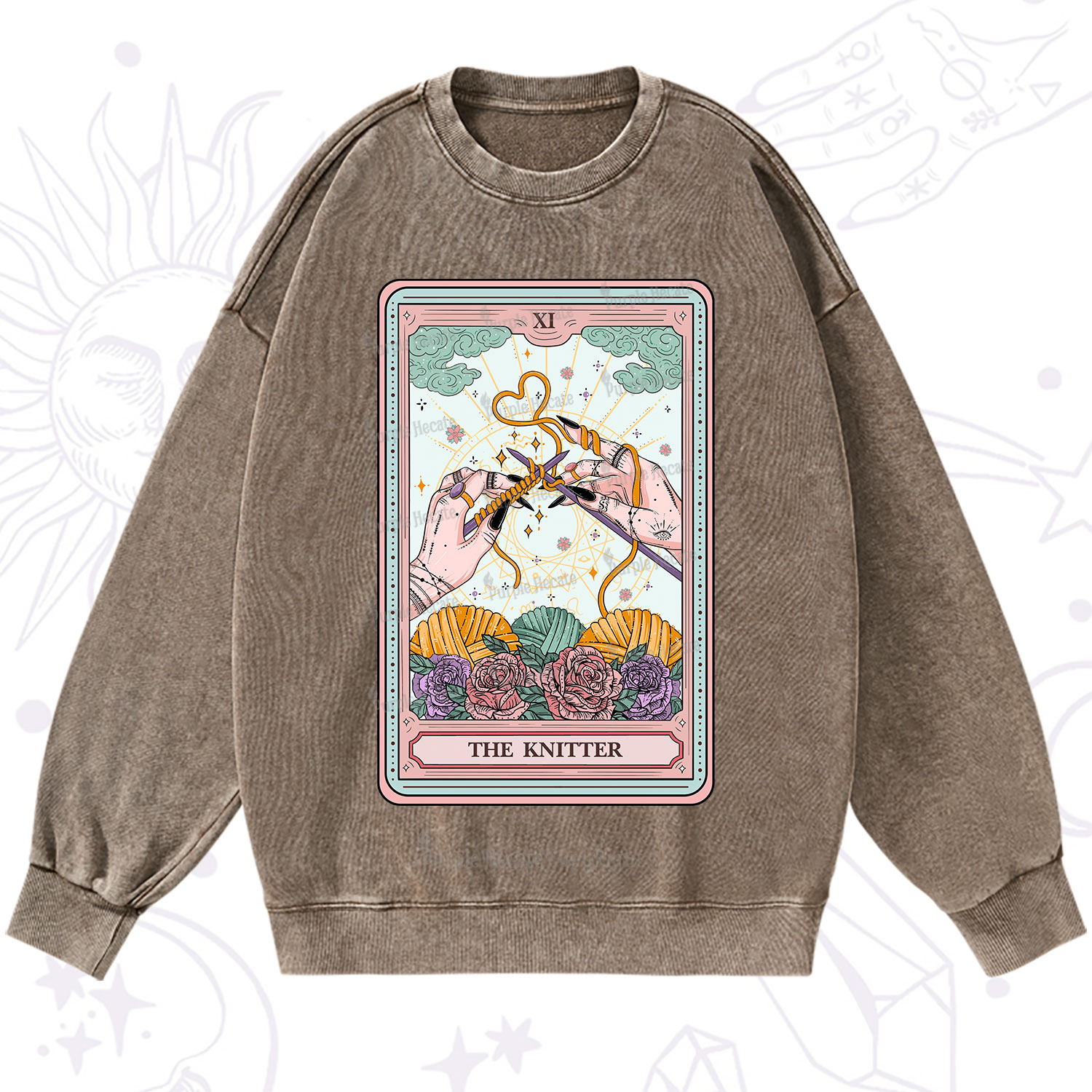 Purplehecate The Knitter Tarot Card Washed Sweatshirt