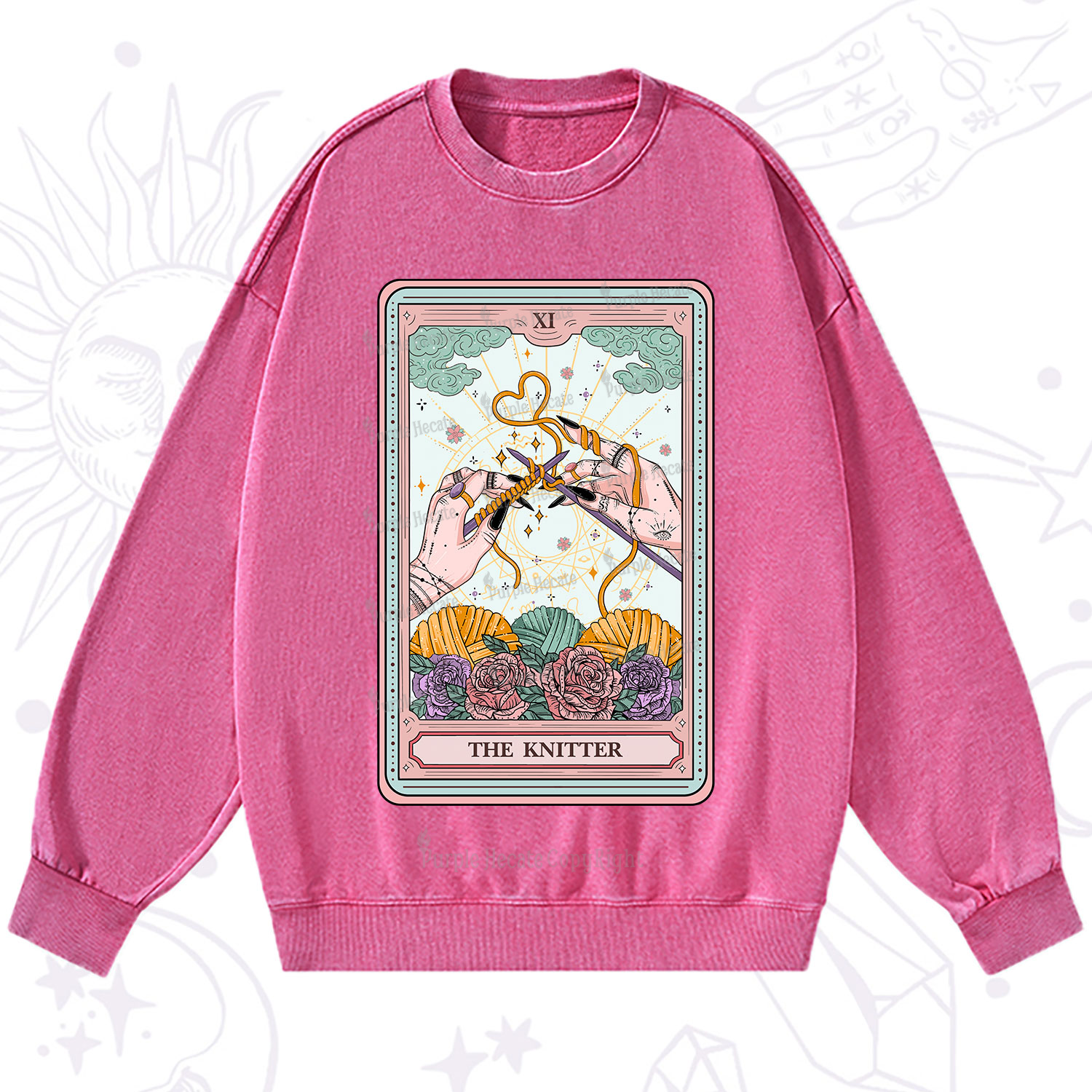 Purplehecate The Knitter Tarot Card Washed Sweatshirt