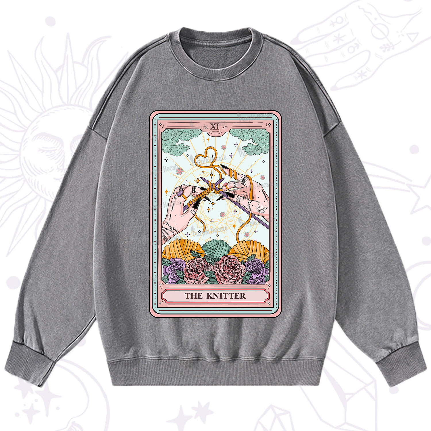 Purplehecate The Knitter Tarot Card Washed Sweatshirt