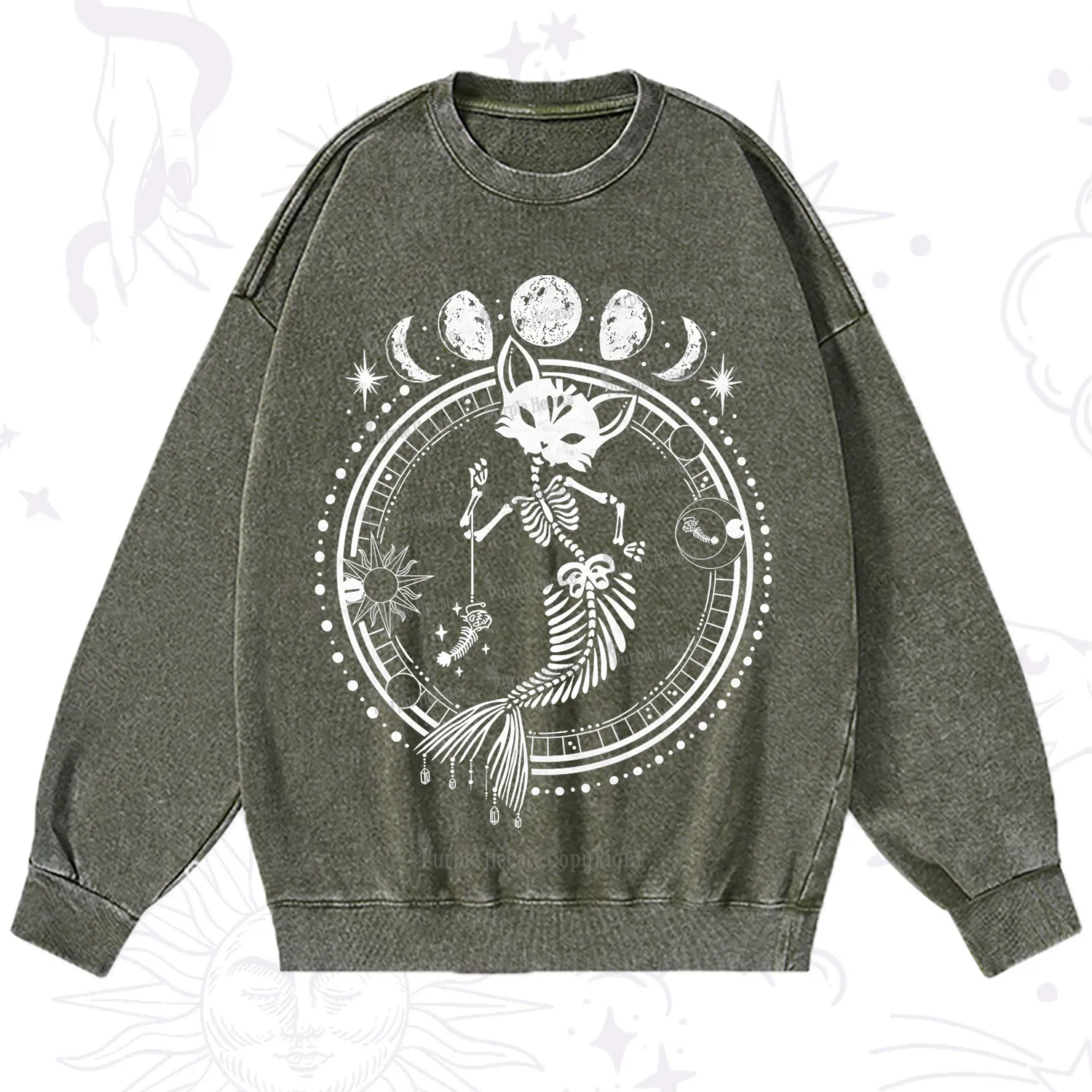 Purplehecate Purr-maid Prophecy Washed Sweatshirt