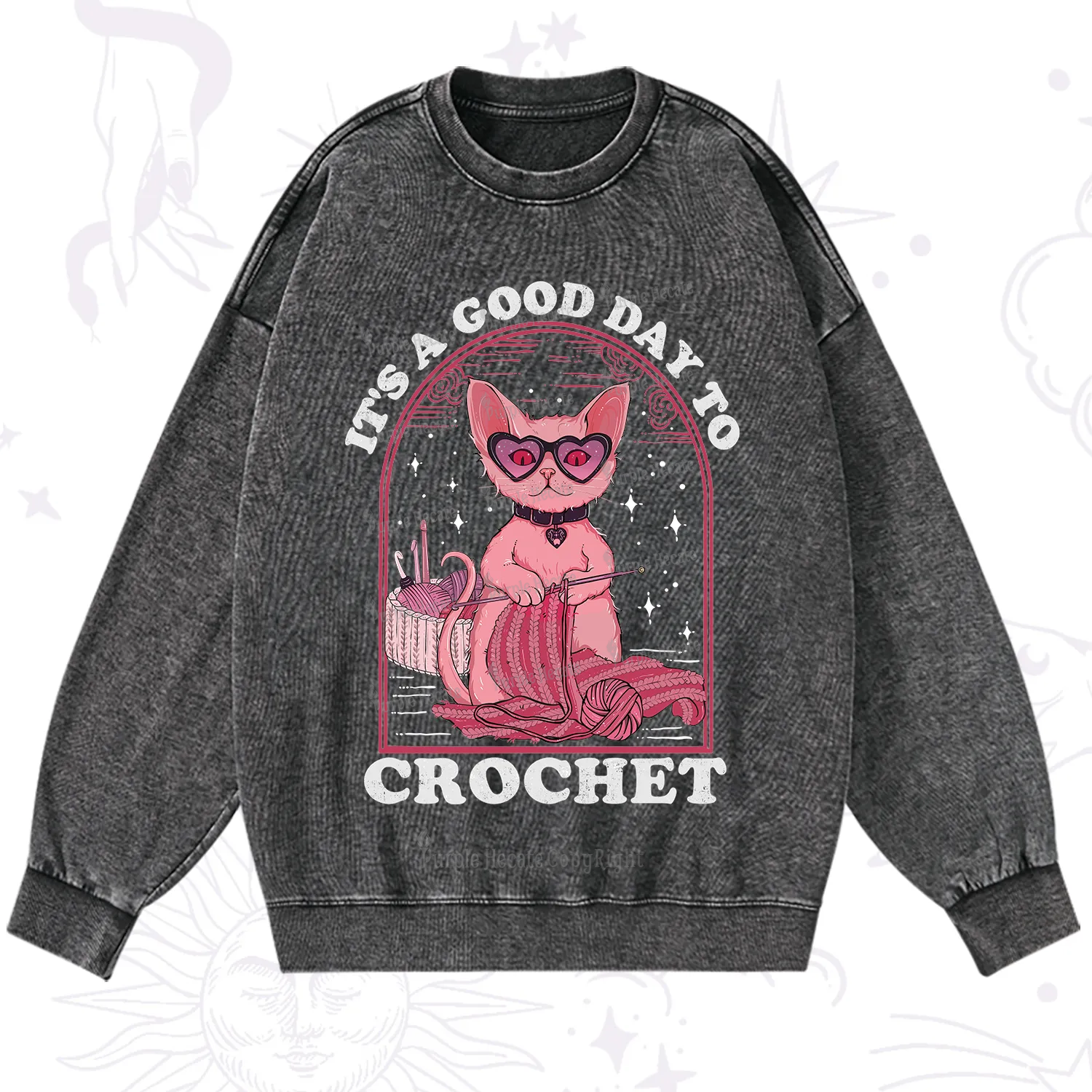 Purplehecate It's A Good Day To Crochet Washed Sweatshirt