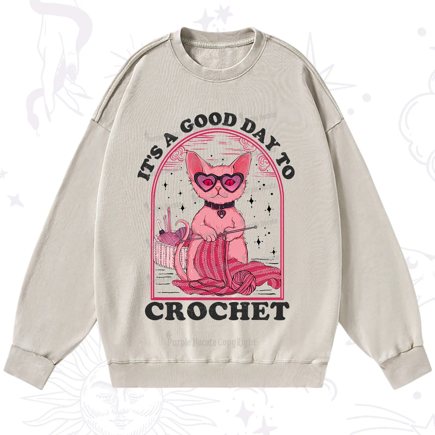 Purplehecate It's A Good Day To Crochet Washed Sweatshirt