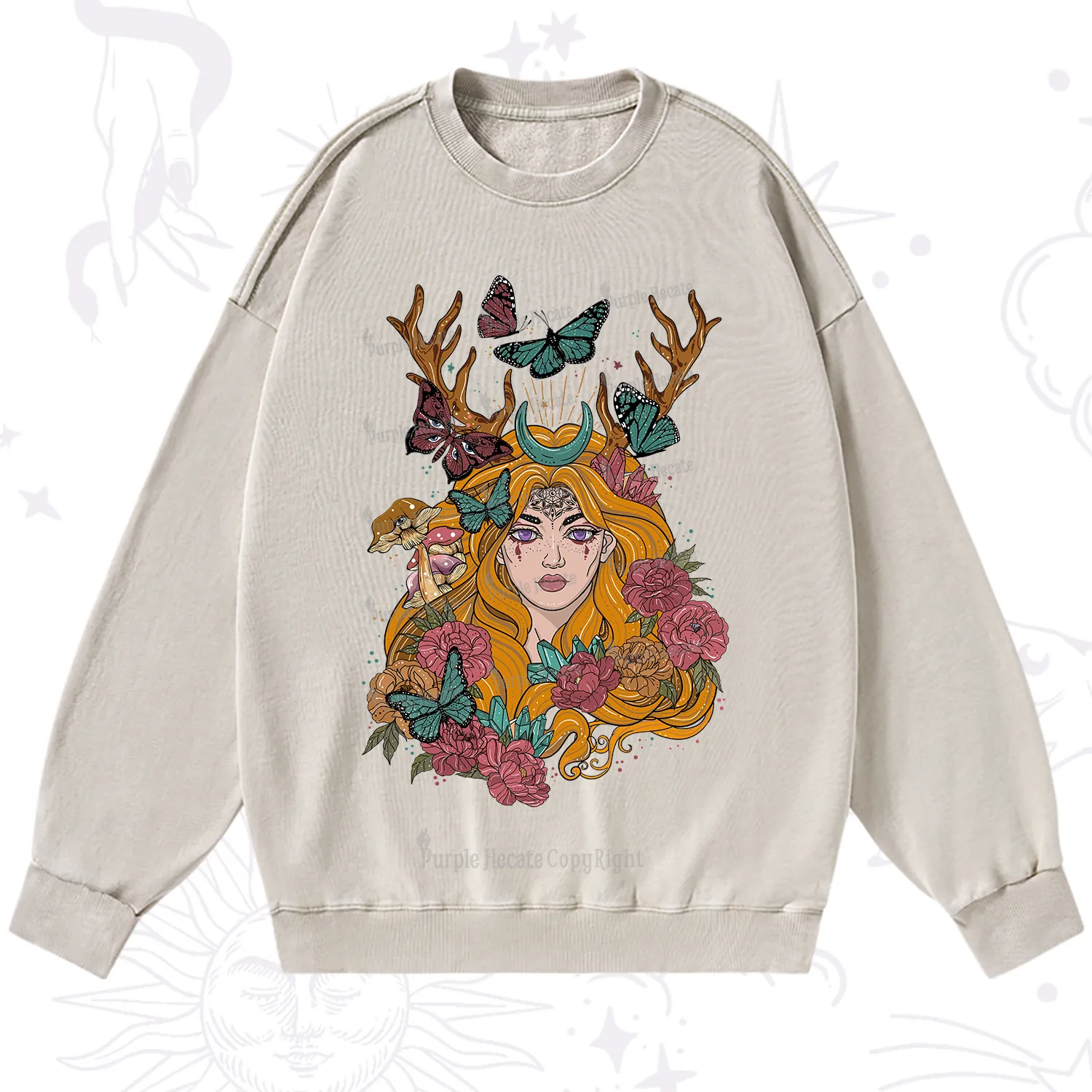 Purplehecate Butterfly Flutter Washed Sweatshirt
