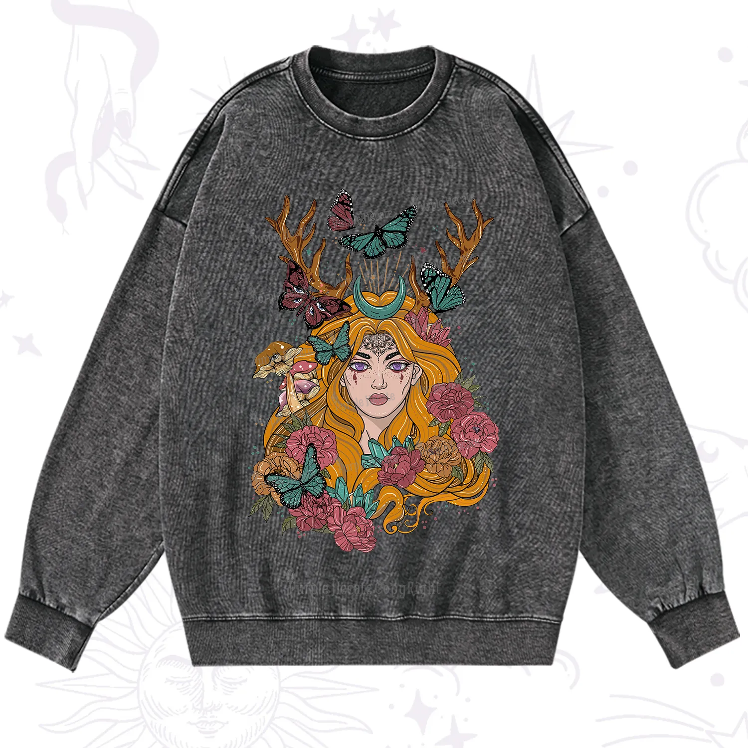 Purplehecate Butterfly Flutter Washed Sweatshirt