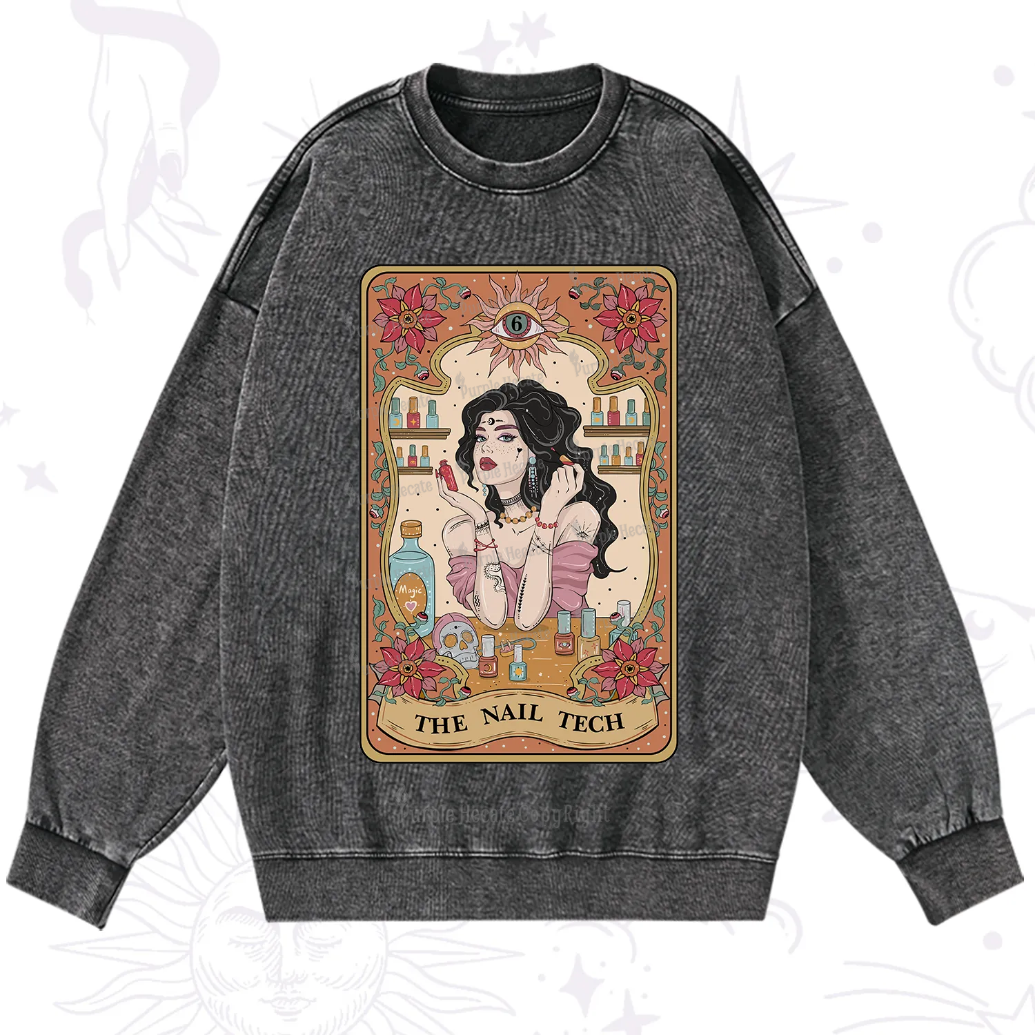 Purplehecate The Nail Tech Tarot Washed Sweatshirt