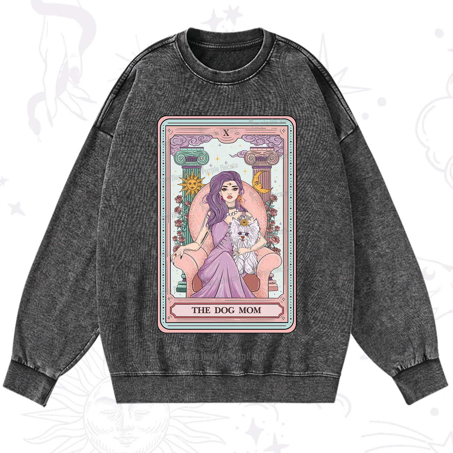 Purplehecate The Cute Dog Mom Tarot card Washed Sweatshirt