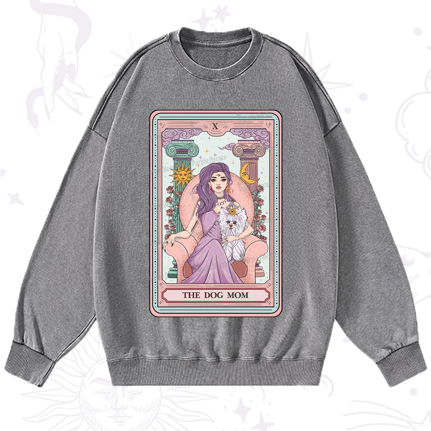 Purplehecate The Cute Dog Mom Tarot card Washed Sweatshirt