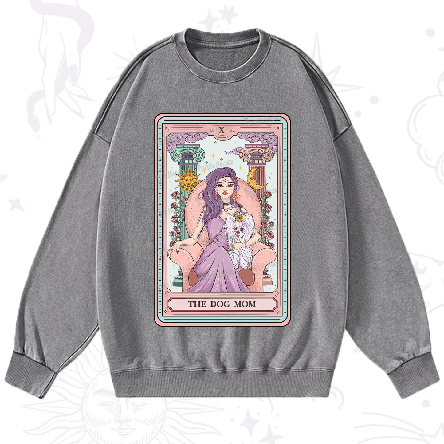 Purplehecate The Cute Dog Mom Tarot card Washed Sweatshirt