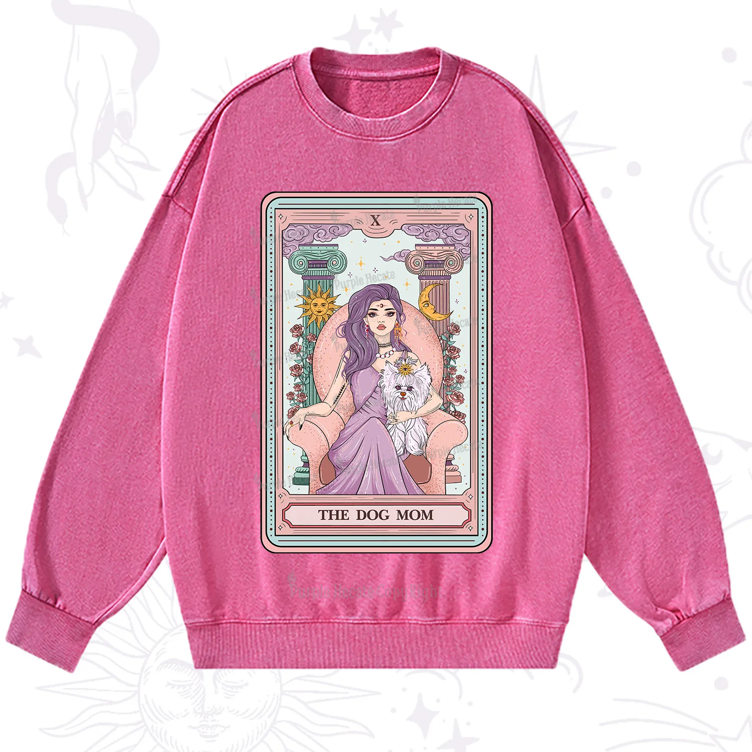 Purplehecate The Cute Dog Mom Tarot card Washed Sweatshirt