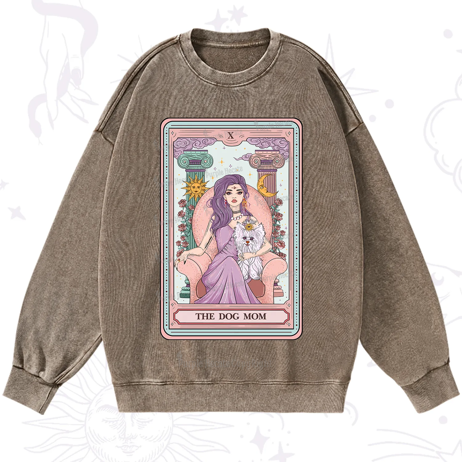 Purplehecate The Cute Dog Mom Tarot card Washed Sweatshirt