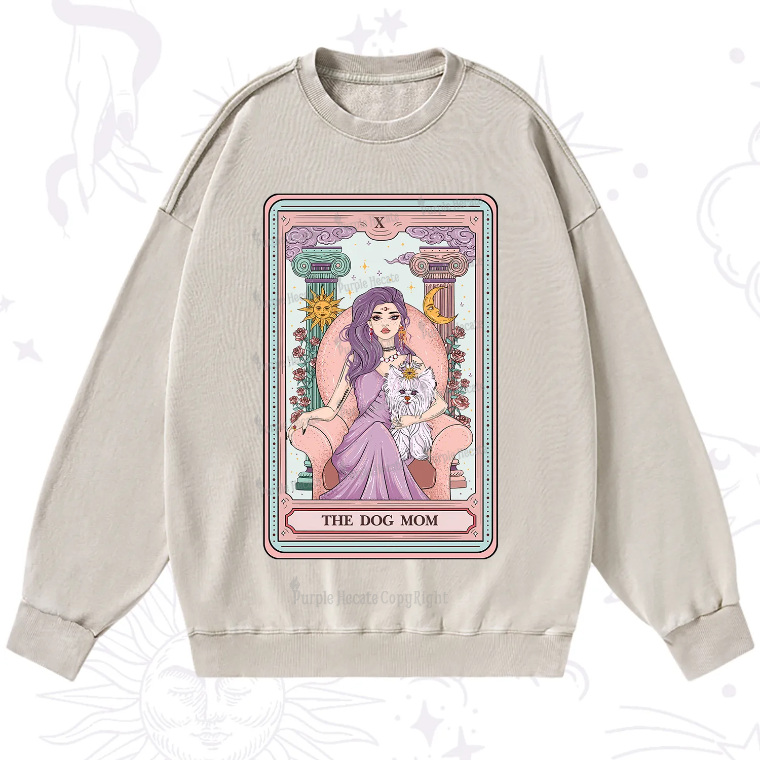 Purplehecate The Cute Dog Mom Tarot card Washed Sweatshirt