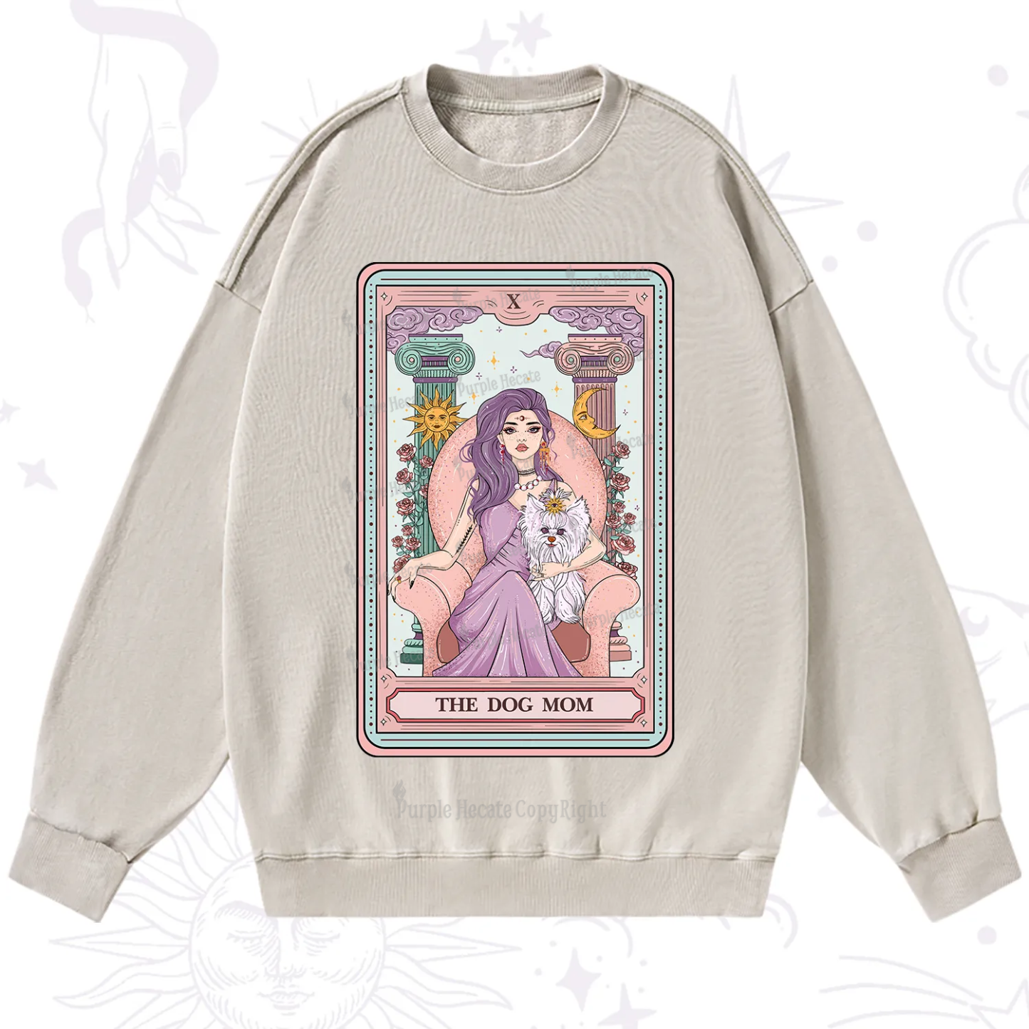 Purplehecate The Cute Dog Mom Tarot card Washed Sweatshirt