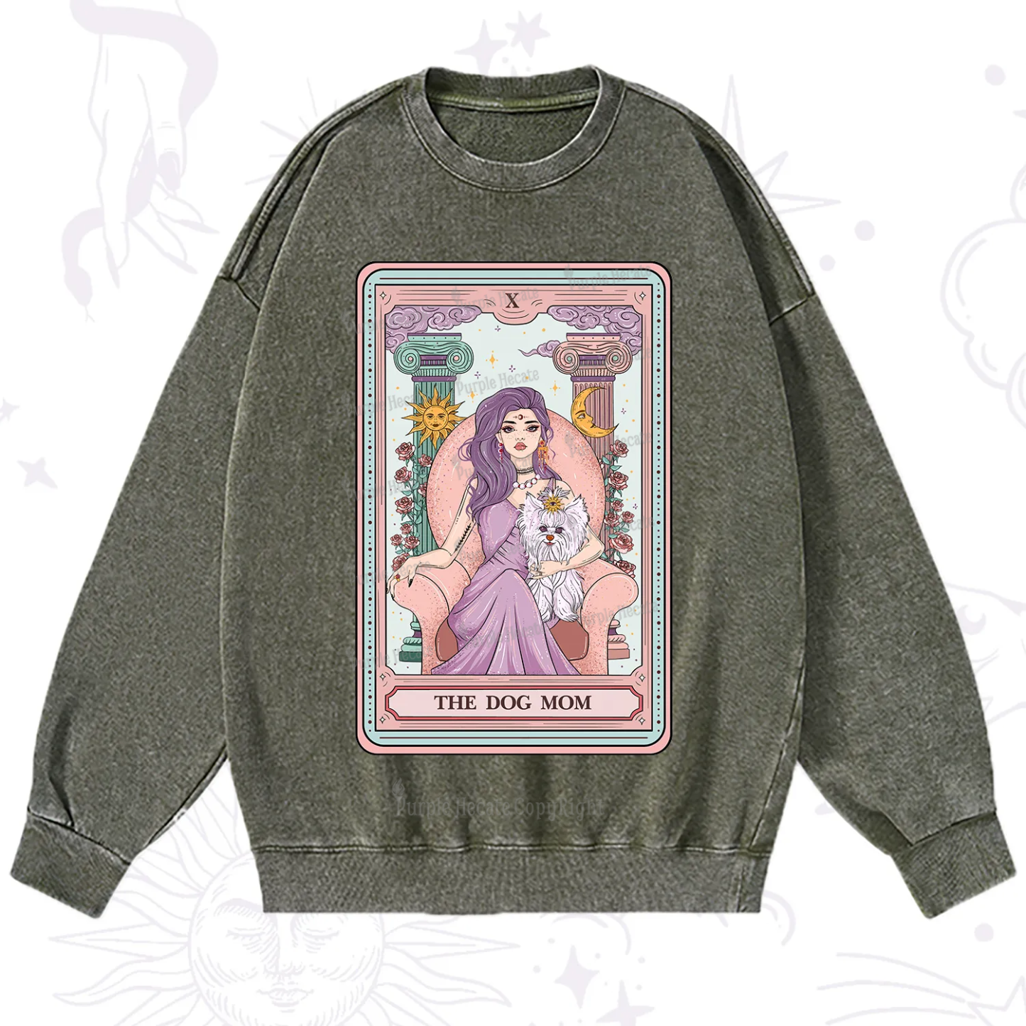 Purplehecate The Cute Dog Mom Tarot card Washed Sweatshirt