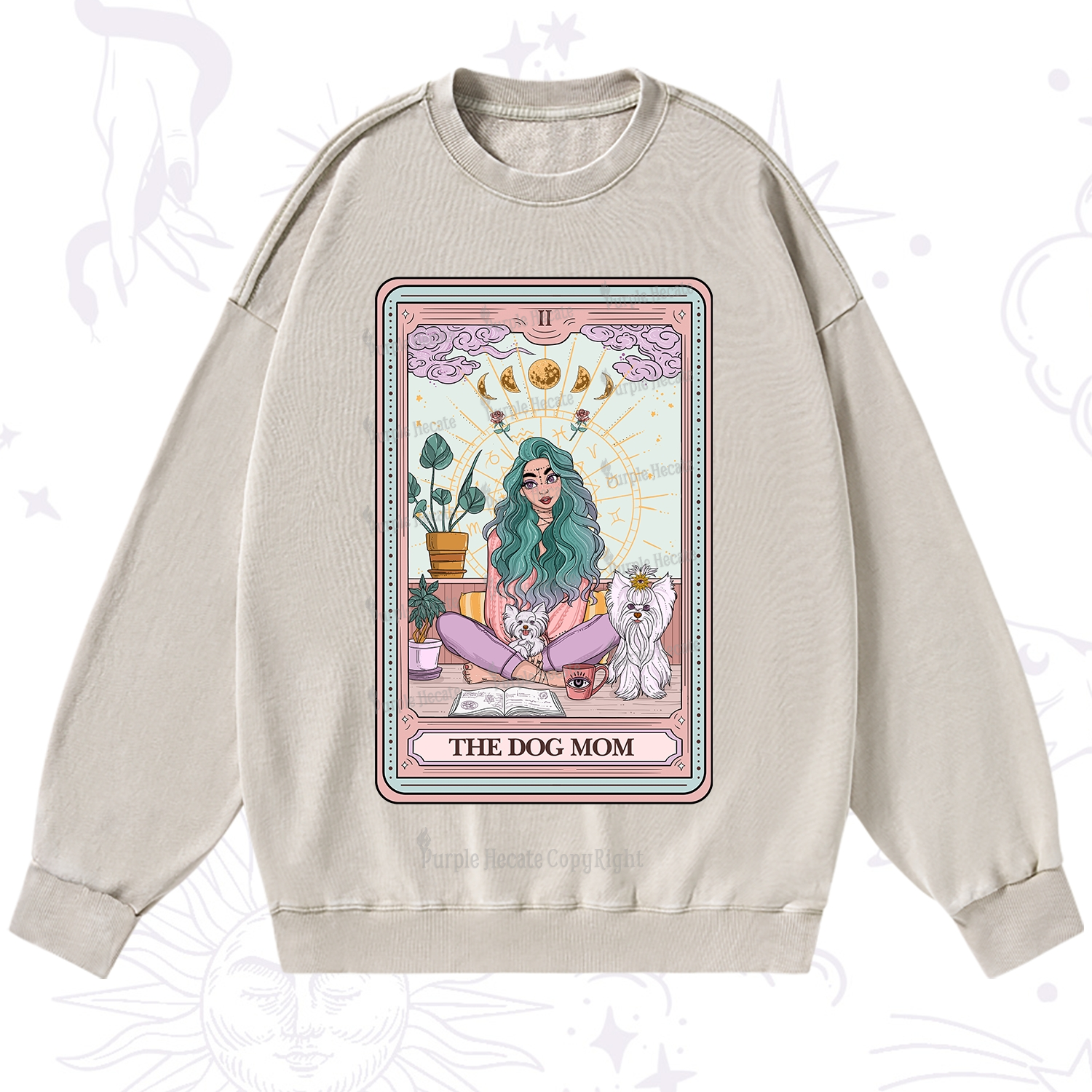 Purplehecate The Divine Dog Mom Tarot Card Washed Sweatshirt
