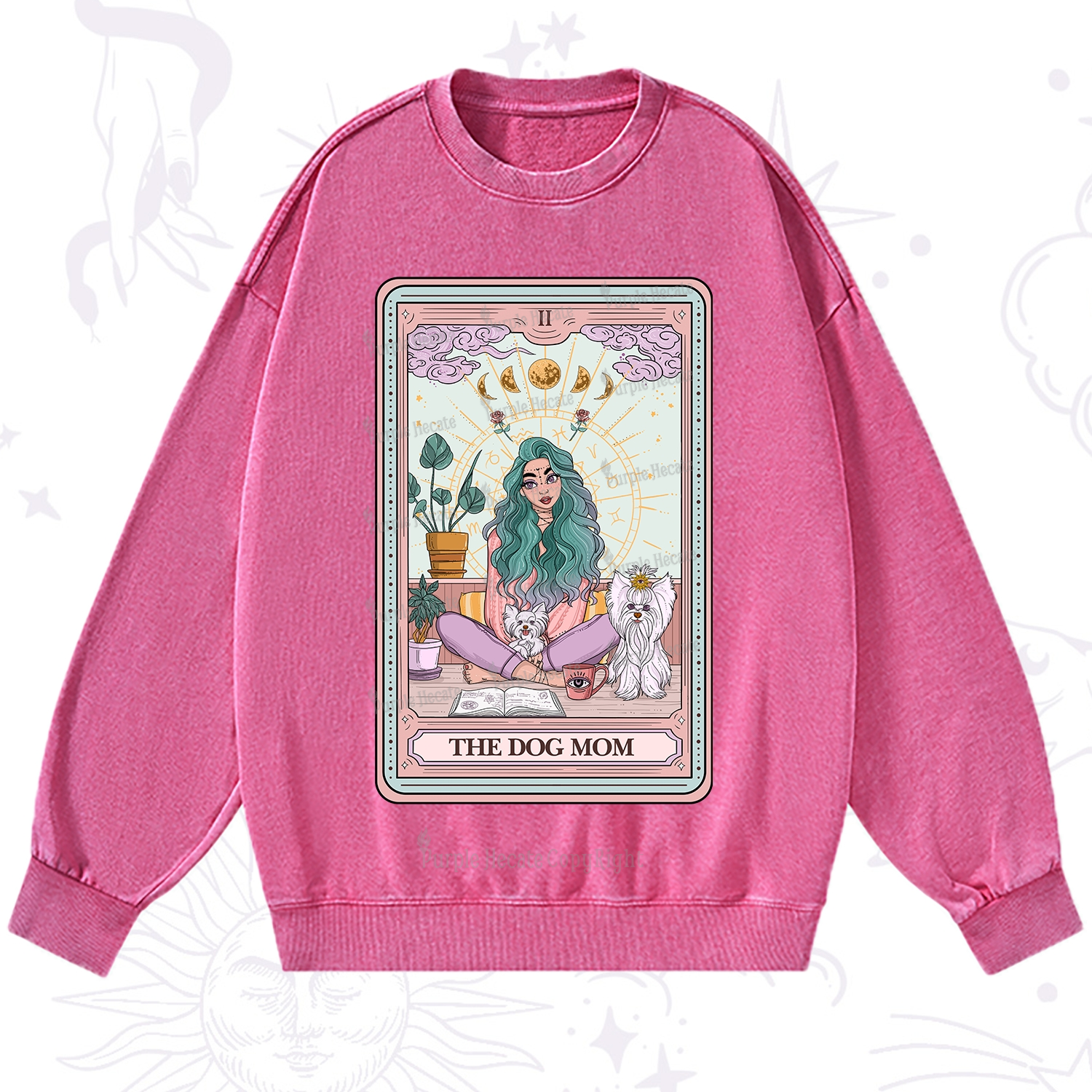 Purplehecate The Divine Dog Mom Tarot Card Washed Sweatshirt