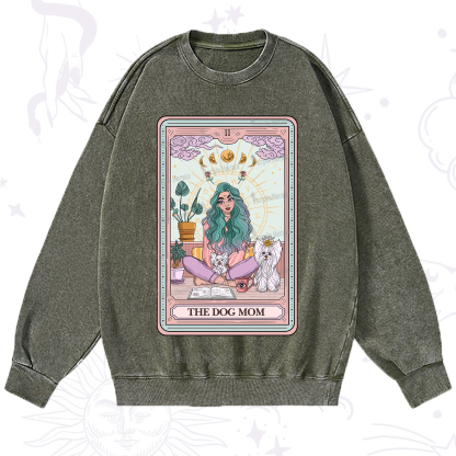 Purplehecate The Divine Dog Mom Tarot Card Washed Sweatshirt