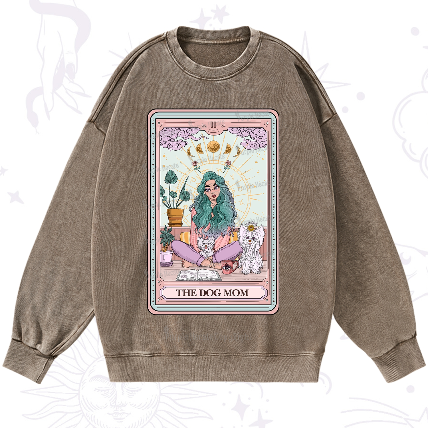 Purplehecate The Divine Dog Mom Tarot Card Washed Sweatshirt