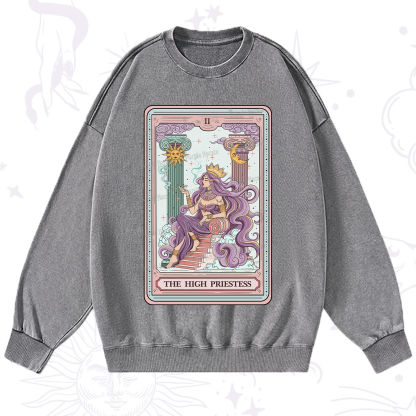 Purplehecate The Goddess High Priestess Tarot Card Washed Sweatshirt