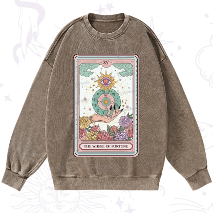 Purplehecate The Wheel of Fortune Tarot Card Washed Sweatshirt