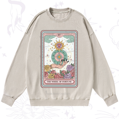 Purplehecate The Wheel of Fortune Tarot Card Washed Sweatshirt
