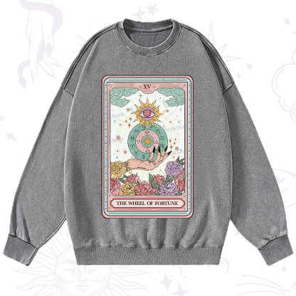 Purplehecate The Wheel of Fortune Tarot Card Washed Sweatshirt