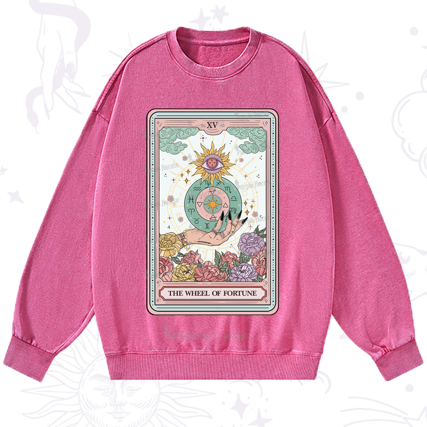 Purplehecate The Wheel of Fortune Tarot Card Washed Sweatshirt