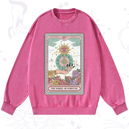 Purplehecate The Wheel of Fortune Tarot Card Washed Sweatshirt