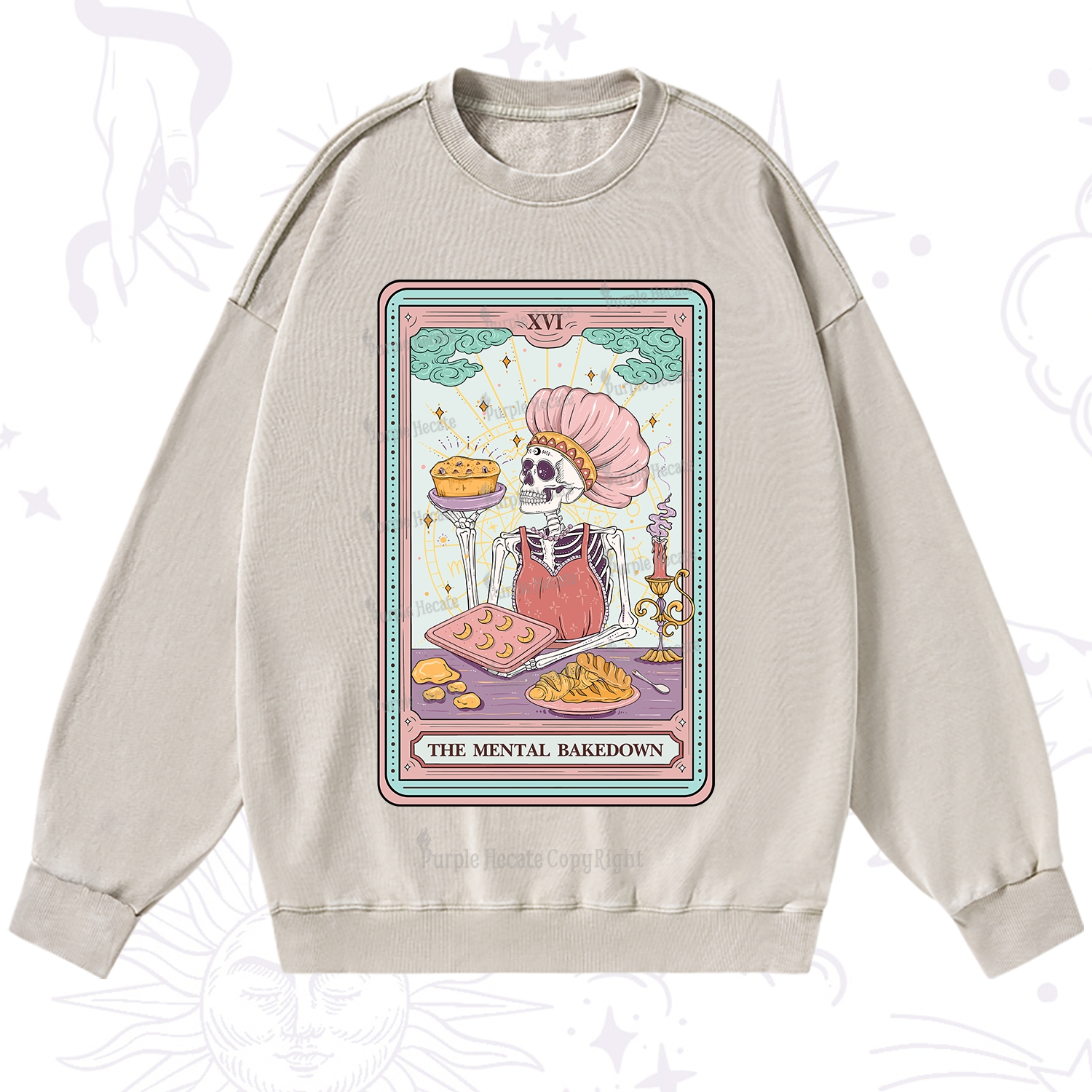 Purplehecate The Mental Bake Down Skeleton Tarot Card Washed Sweatshirt