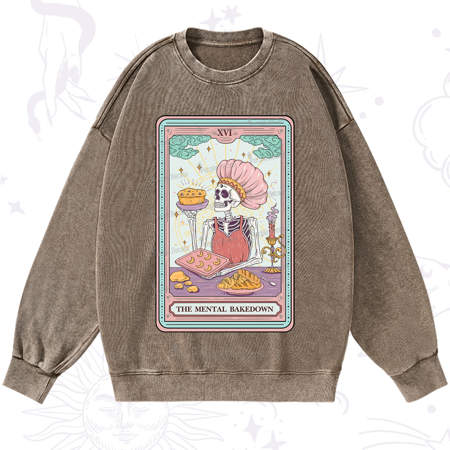 Purplehecate The Mental Bake Down Skeleton Tarot Card Washed Sweatshirt