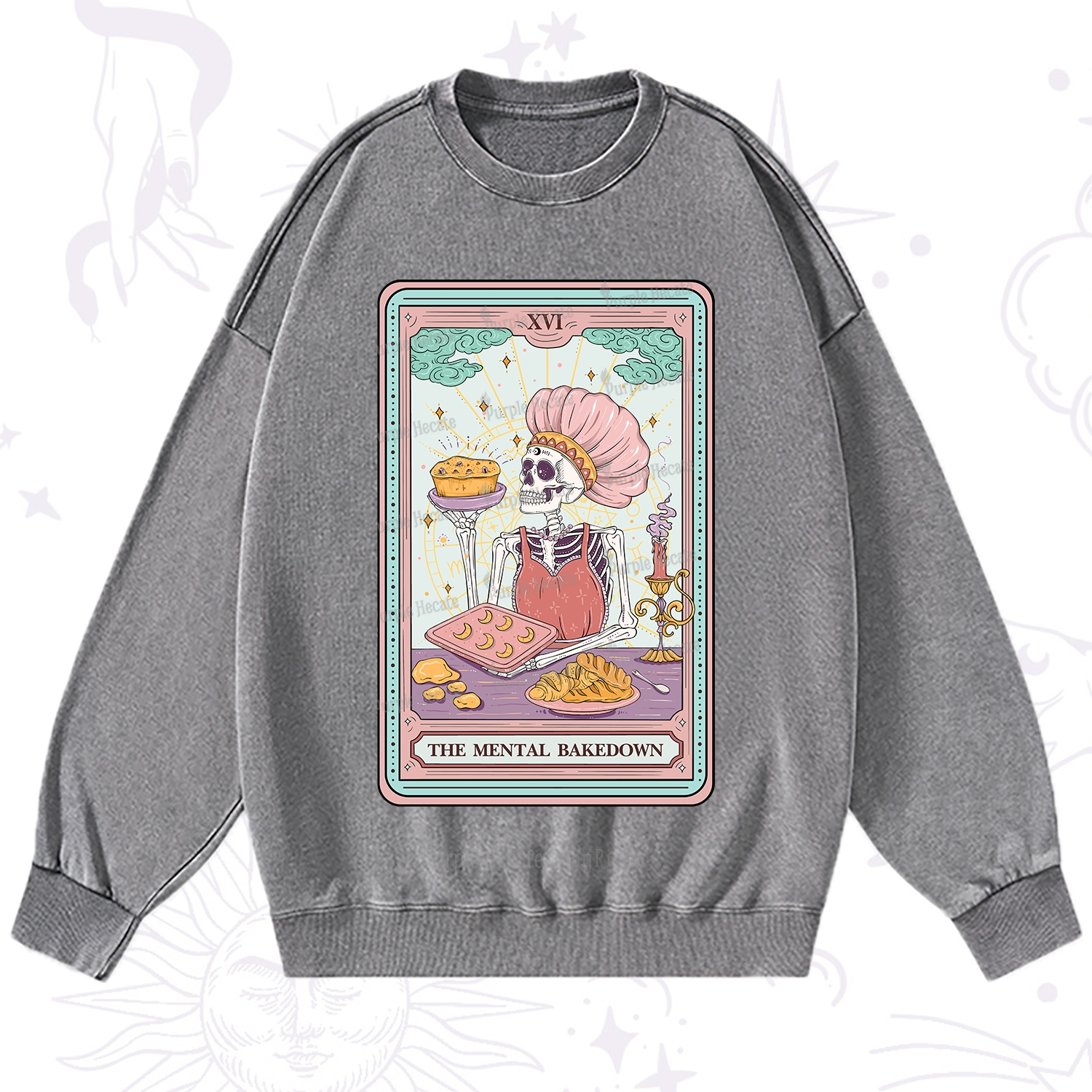 Purplehecate The Mental Bake Down Skeleton Tarot Card Washed Sweatshirt
