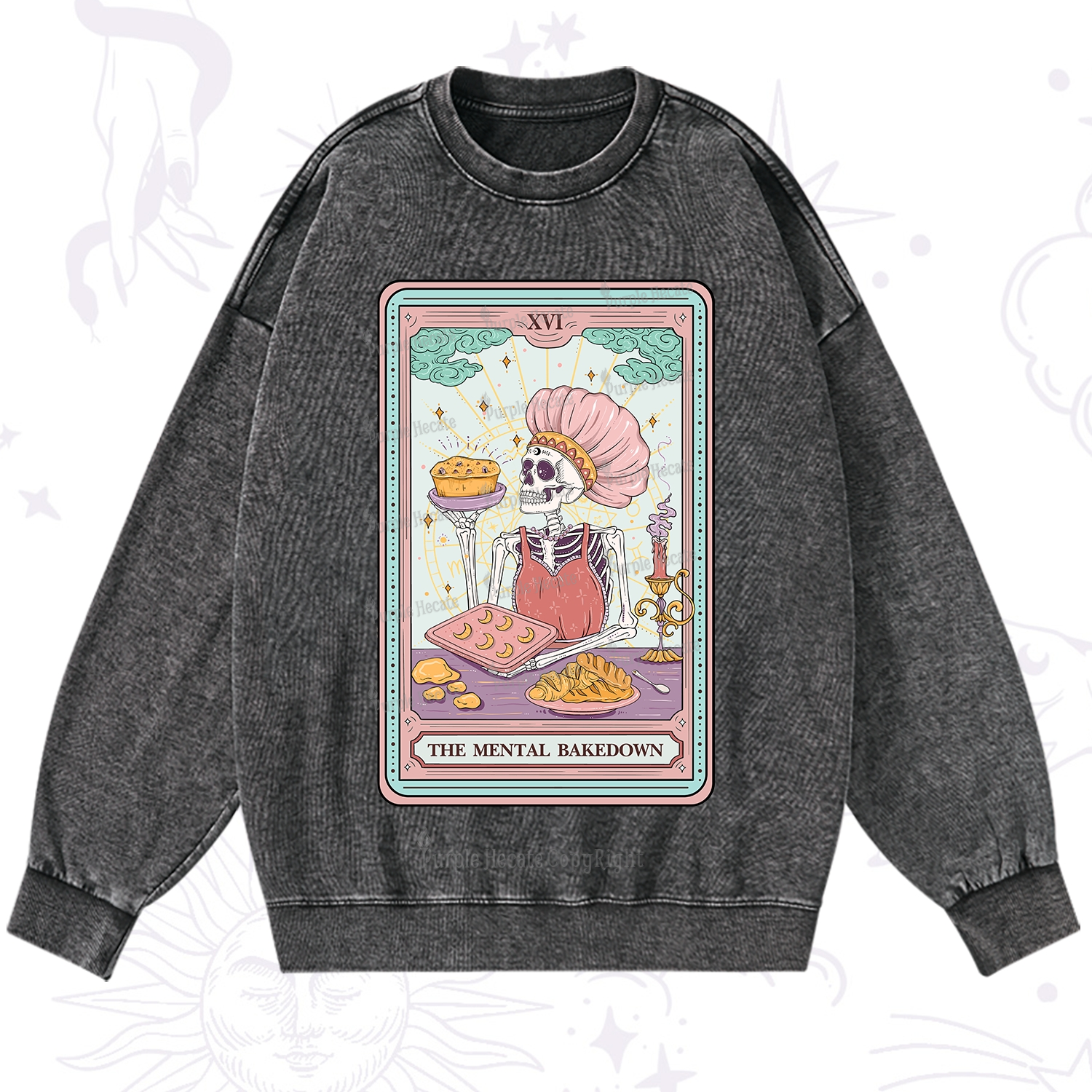 Purplehecate The Mental Bake Down Skeleton Tarot Card Washed Sweatshirt
