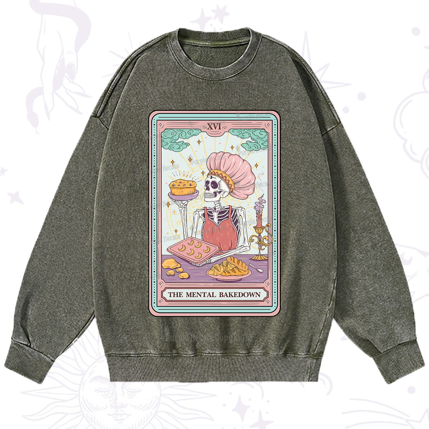 Purplehecate The Mental Bake Down Skeleton Tarot Card Washed Sweatshirt
