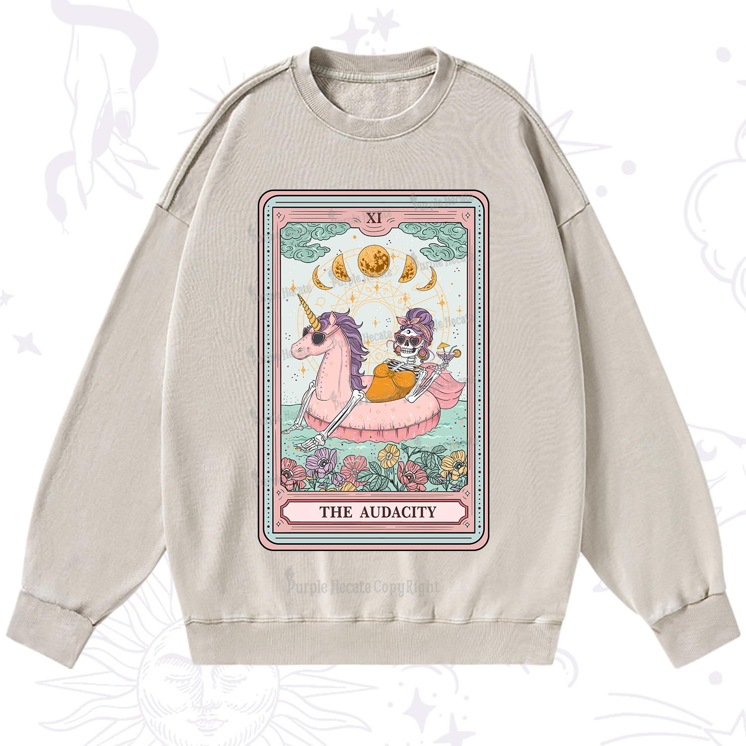Purplehecate The Audacity Skeleton Tarot Card Washed Sweatshirt