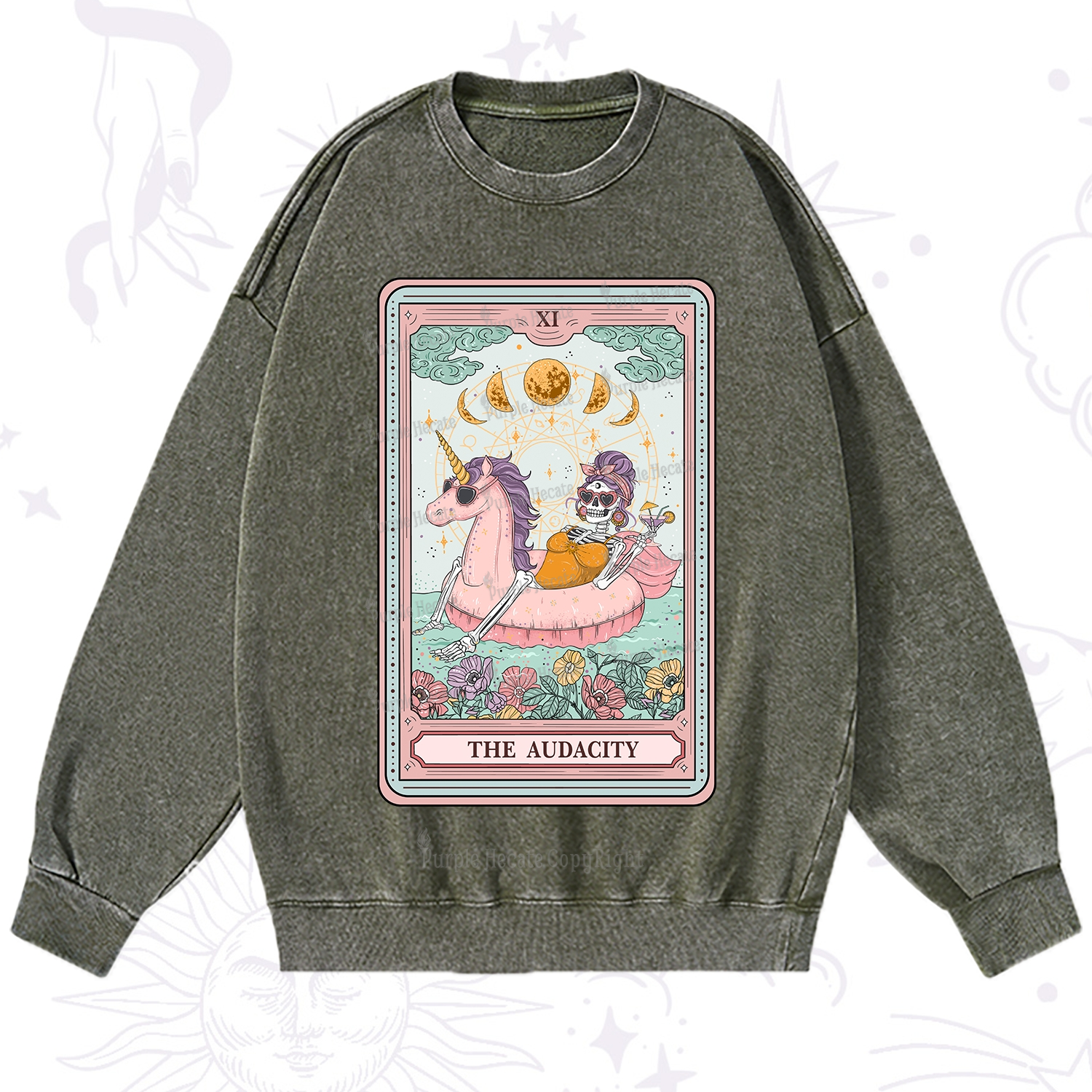 Purplehecate The Audacity Skeleton Tarot Card Washed Sweatshirt