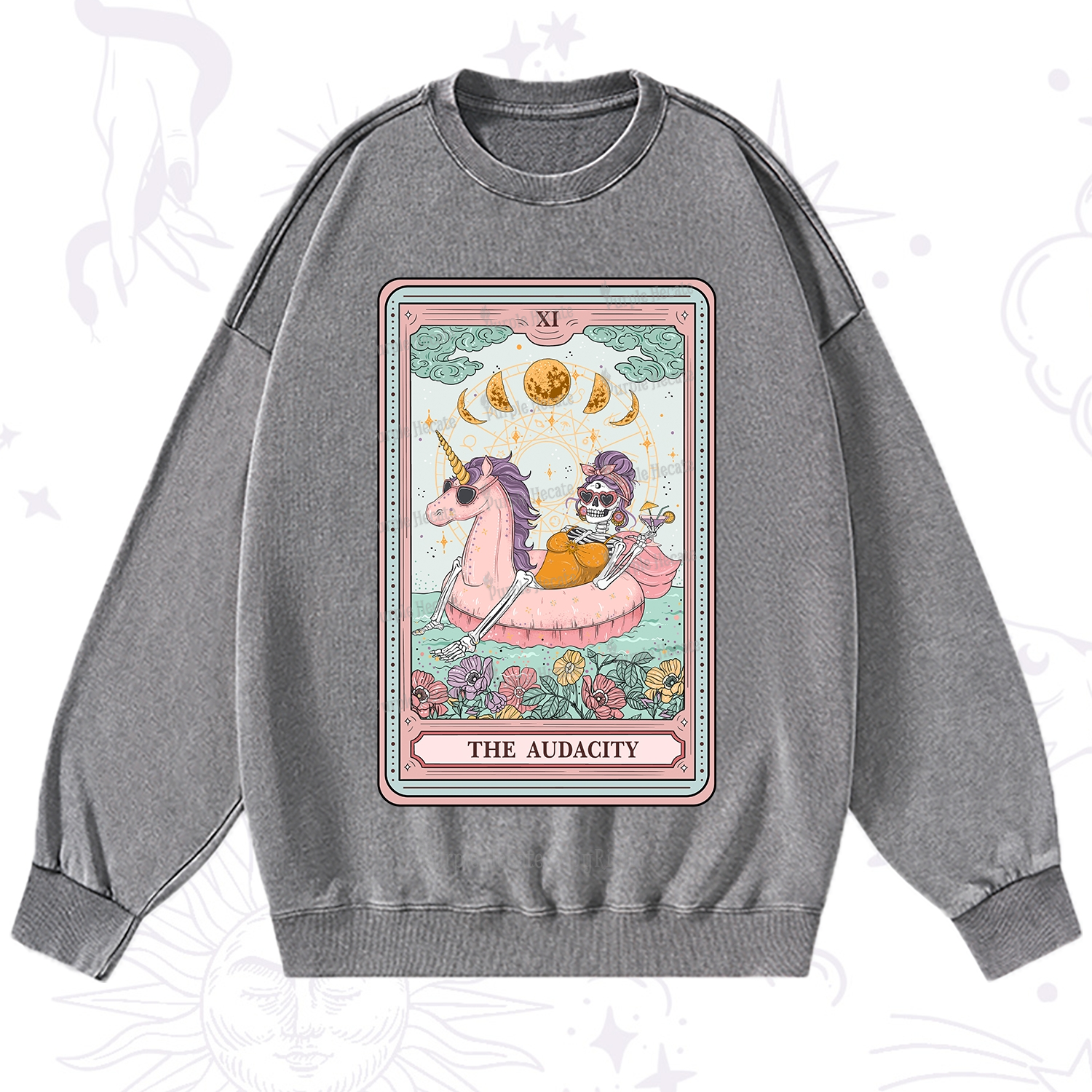 Purplehecate The Audacity Skeleton Tarot Card Washed Sweatshirt